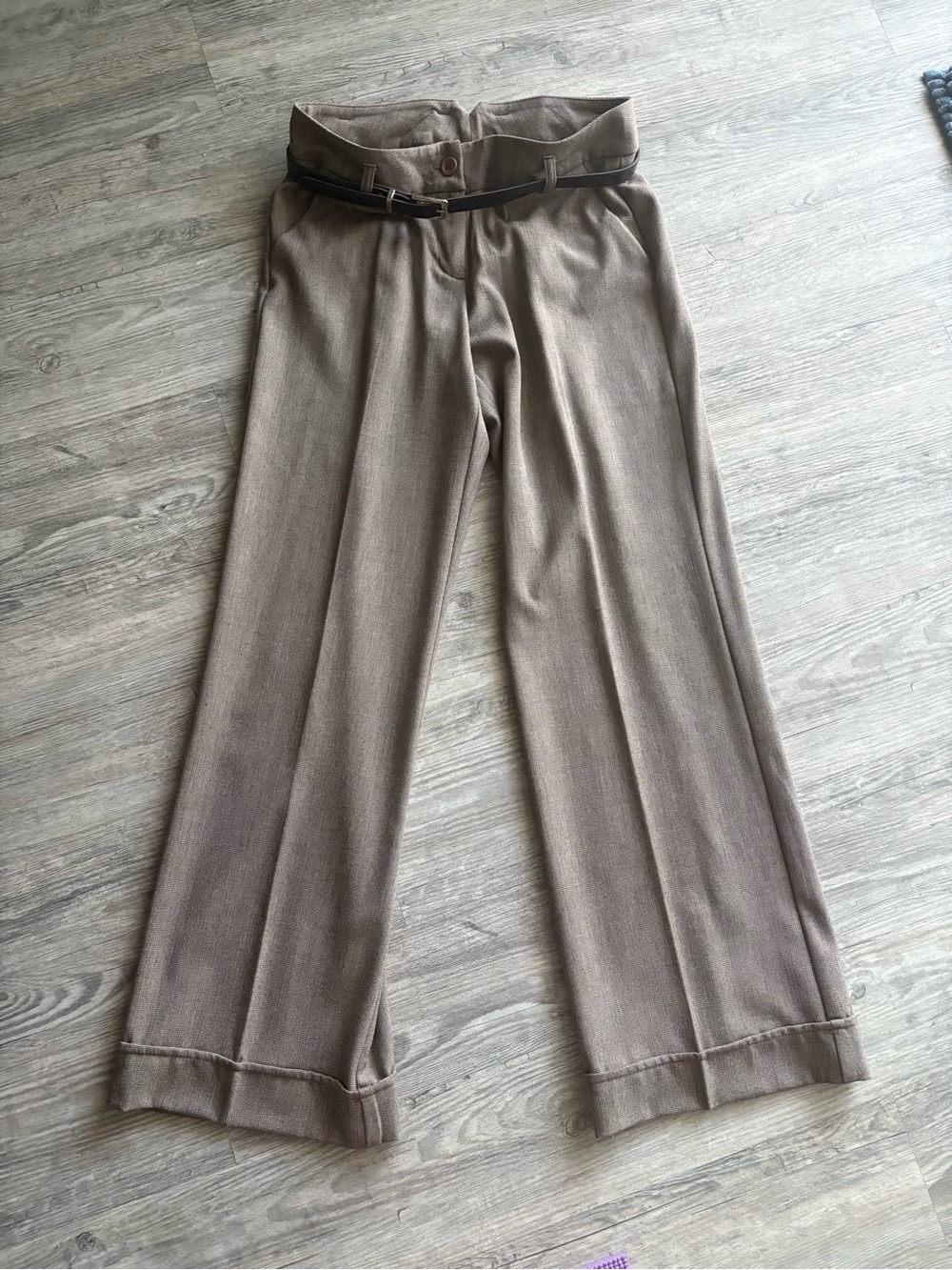 ALLOY Wide-Leg High-Waist Women’s Dress Pants in Brown w/ Slim Belt, Junior’s 9